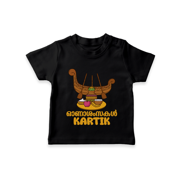 Onam Wishes T-Shirt | Personalized Baby T-Shirt for Onam Festival - BLACK - 0-5 Months Old (Chest 17")
