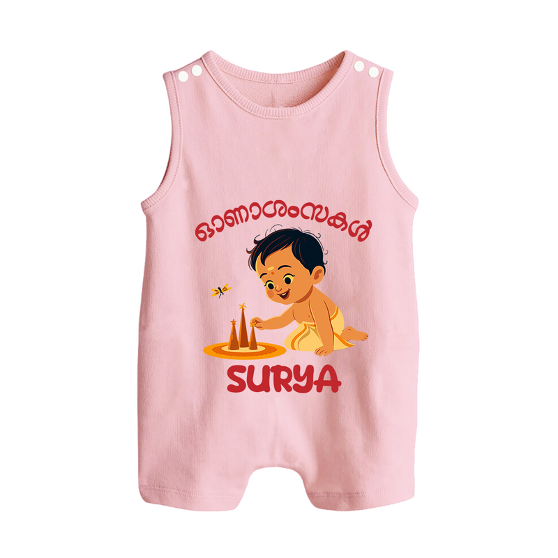 Onam Wishes - Little One's First Onam Romper Suit | Personalized Baby Romper Suit for the Onam Festival - BABY PINK - 0 - 5 Months Old (Chest 18")
