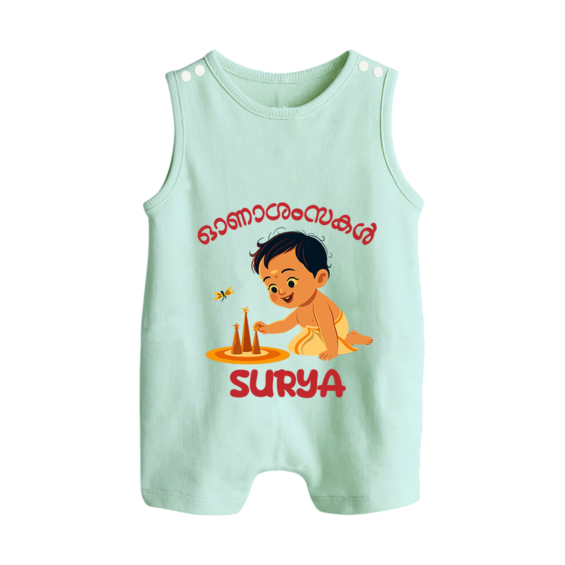 Onam Wishes - Little One's First Onam Romper Suit | Personalized Baby Romper Suit for the Onam Festival - MINT GREEN - 0 - 5 Months Old (Chest 18")