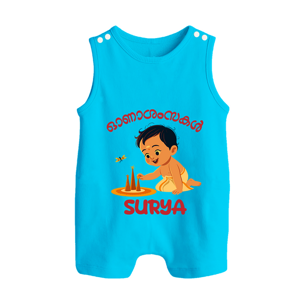 Onam Wishes - Little One's First Onam Romper Suit | Personalized Baby Romper Suit for the Onam Festival - SKY BLUE - 0 - 5 Months Old (Chest 18")