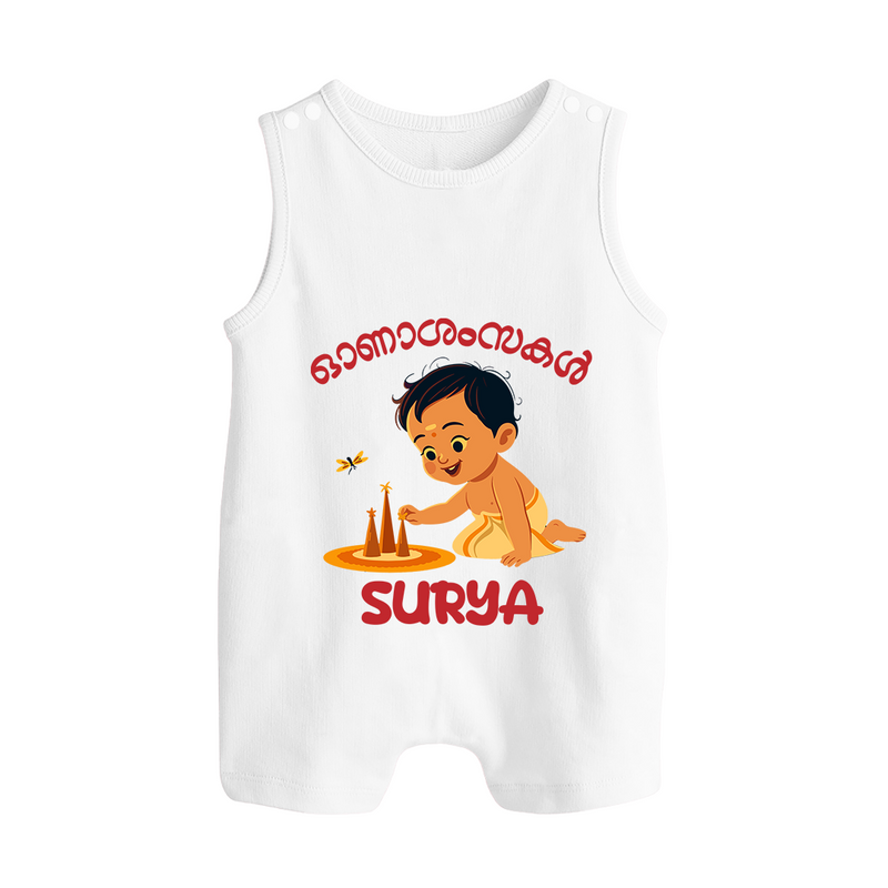 Onam Wishes - Little One's First Onam Romper Suit | Personalized Baby Romper Suit for the Onam Festival - WHITE - 0 - 5 Months Old (Chest 18")