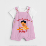 Onam Wishes - Little One's First Onam Dungaree Set | Personalized Baby Dungaree Set for the Onam Festival - BABY PINK - 0 - 5 Months Old (Chest 18")