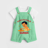 Onam Wishes - Little One's First Onam Dungaree Set | Personalized Baby Dungaree Set for the Onam Festival - GREEN - 0 - 5 Months Old (Chest 18")