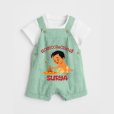 Onam Wishes - Little One's First Onam Dungaree Set | Personalized Baby Dungaree Set for the Onam Festival - MINT GREEN - 0 - 5 Months Old (Chest 18")