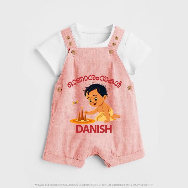 Little Pookalam Celebration Dungaree - PEACH - 0 - 5 Months Old (Chest 18")
