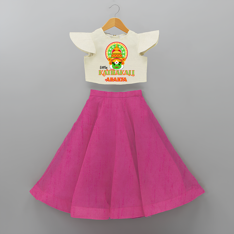 Little Kathakali - Customised Crop Top and Skirt for kids - FUSCHIA - 0-6 Month Old (Chest 20") (Frock Waist 20")