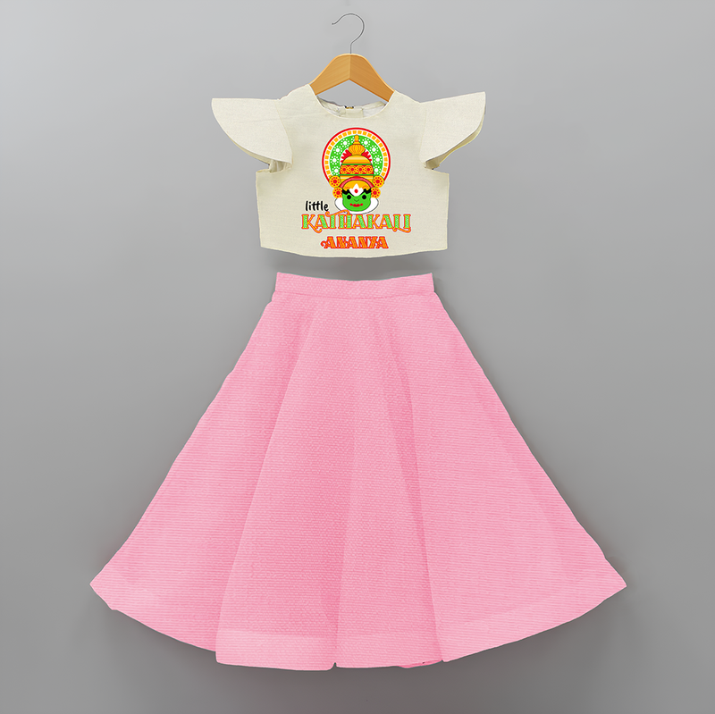 Little Kathakali - Customised Crop Top and Skirt for kids - PINK - 0-6 Month Old (Chest 20") (Frock Waist 20")