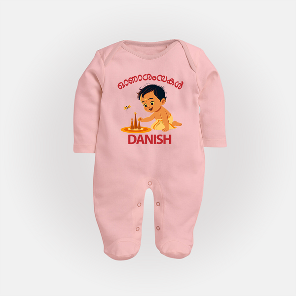 Little Pookalam Celebration Full Body Suit - BABY PINK - New Born (Chest 7.5")