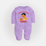 Onam Wishes - Little One's First Onam Sleep Suit | Personalized Baby Sleep Suit for the Onam Festival - LILAC - New Born (Chest 7.5")