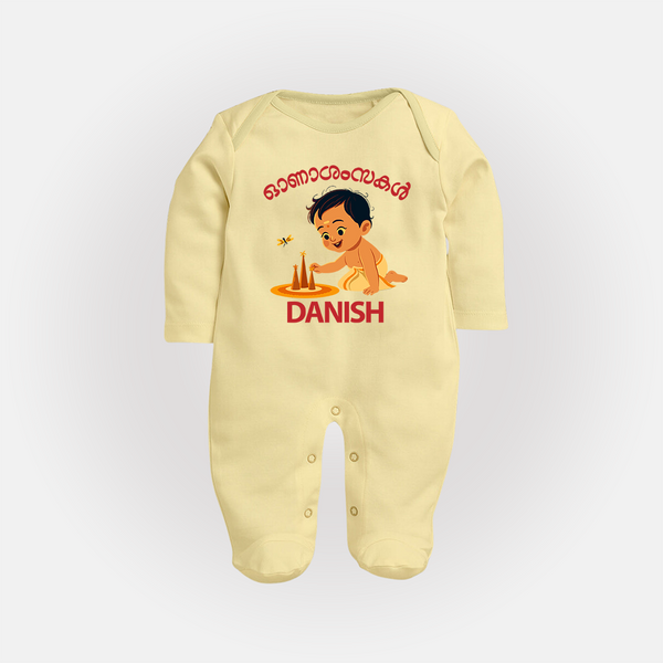 Little Pookalam Celebration Full Body Suit - PASTEL YELLOW - New Born (Chest 7.5")