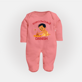 Little Pookalam Celebration Full Body Suit - PEACH - New Born (Chest 7.5")