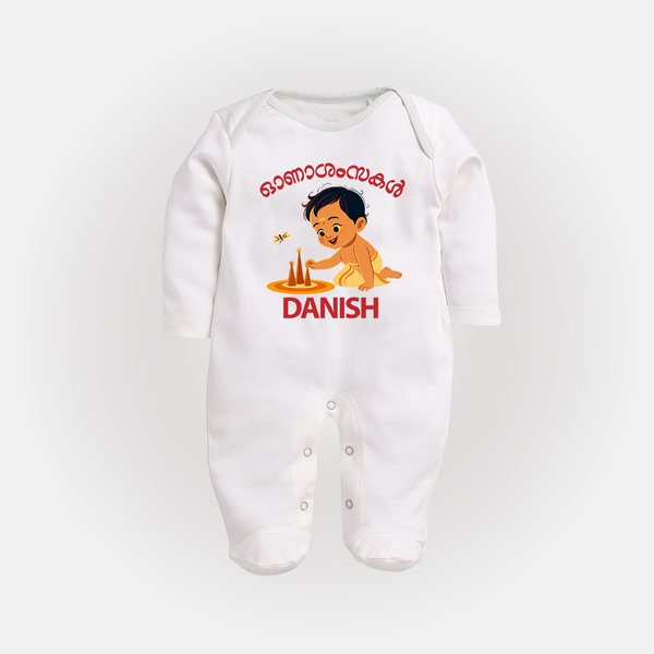Little Pookalam Celebration Full Body Suit - WHITE - New Born (Chest 7.5")