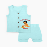 Little Pookalam Celebration Jabla Shorts Set - BABY BLUE - 0 - 3 Months Old (Chest 9.8")