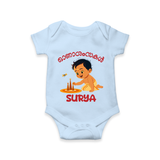 Onam Wishes - Little One's First Onam Romper / Onesie | Personalized Baby Romper / Onesie for the Onam Festival - BABY BLUE - New Born (Chest 14")
