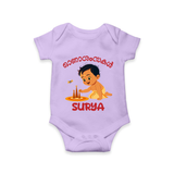 Onam Wishes - Little One's First Onam Romper / Onesie | Personalized Baby Romper / Onesie for the Onam Festival - LILAC - New Born (Chest 14")