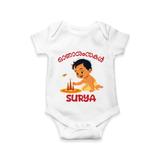 Onam Wishes - Little One's First Onam Romper / Onesie | Personalized Baby Romper / Onesie for the Onam Festival - WHITE - New Born (Chest 14")