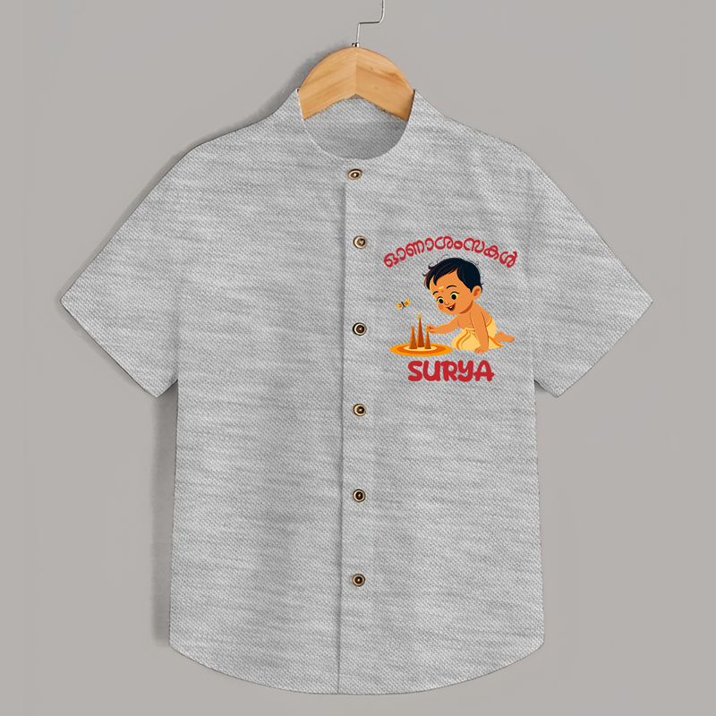 Onam Wishes - Little One's First Onam Shirt | Personalized Baby Shirt for the Onam Festival - GREY - 0 - 6 Months Old (Chest 23")
