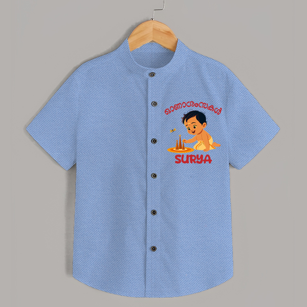 Onam Wishes - Little One's First Onam Shirt | Personalized Baby Shirt for the Onam Festival - SKY BLUE - 0 - 6 Months Old (Chest 23")