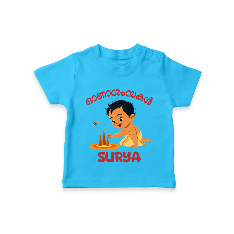 Onam Wishes - Little One's First Onam T-Shirt | Personalized Baby T-Shirt for the Onam Festival - SKY BLUE - 0-5 Months Old (Chest 17")