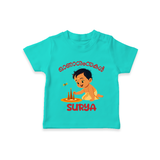 Onam Wishes - Little One's First Onam T-Shirt | Personalized Baby T-Shirt for the Onam Festival - TEAL - 0-5 Months Old (Chest 17")