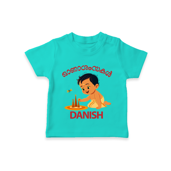 Little Pookalam Celebration T Shirt - TEAL - 0-5 Months Old (Chest 17")
