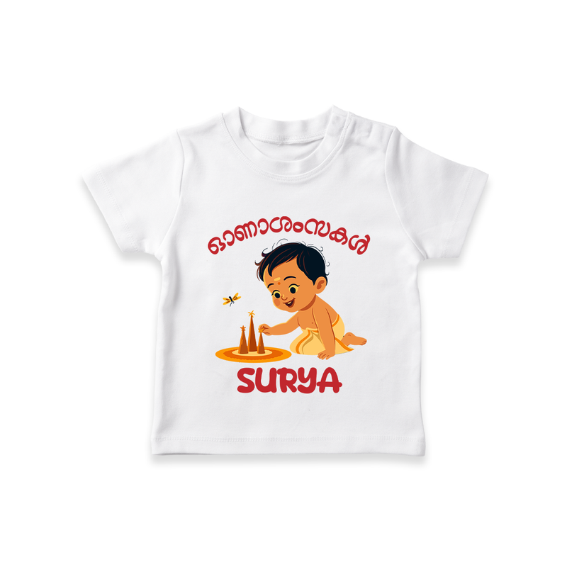 Onam Wishes - Little One's First Onam T-Shirt | Personalized Baby T-Shirt for the Onam Festival - WHITE - 0-5 Months Old (Chest 17")
