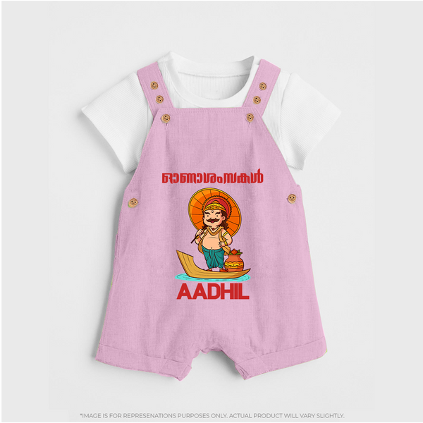 Onam Wishes Special Edition Dungaree Set | Custom Baby Dungaree Set for Onam - BABY PINK - 0 - 5 Months Old (Chest 18")