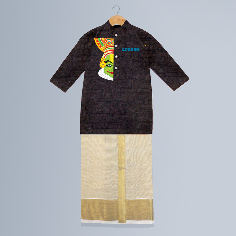 Kathakali Vibes - Customized Kurta And Mundu For Kids - COFFEE - 0-6 Month Old (Chest 24", Kurta Length 14", Dhoti Length 14")