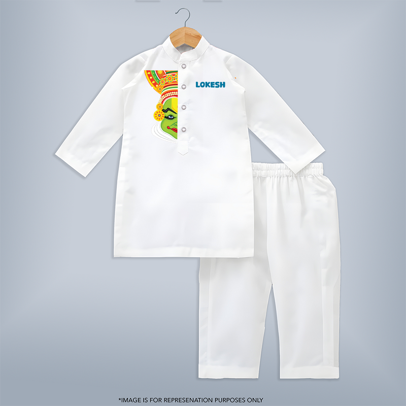 Kathakali Vibes - Customized Kurta Set For Kids - WHITE - 3-6 Month Old (Chest 24", Kurta Length 14'', Waist 19", Pant Length 14")