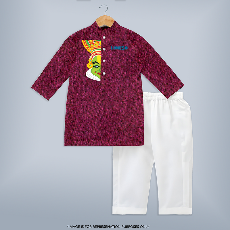 Kathakali Vibes - Customized Kurta Set For Kids - WINE - 3-6 Month Old (Chest 24", Kurta Length 14'', Waist 19", Pant Length 14")