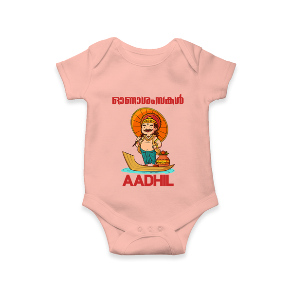 Onam Wishes Special Edition Romper / Onesie | Custom Baby Romper / Onesie for Onam - PEACH - New Born (Chest 14")