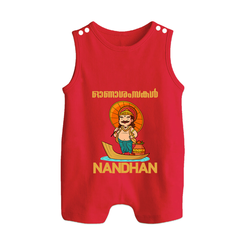 Onam Wishes Special Edition Romper Suit | Custom Baby Romper Suit for Onam - RED - 0 - 5 Months Old (Chest 18")