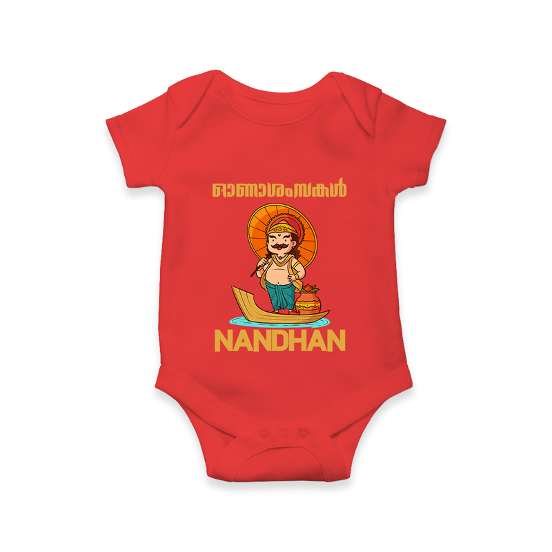 Onam Wishes Special Edition Romper / Onesie | Custom Baby Romper / Onesie for Onam - RED - New Born (Chest 14")