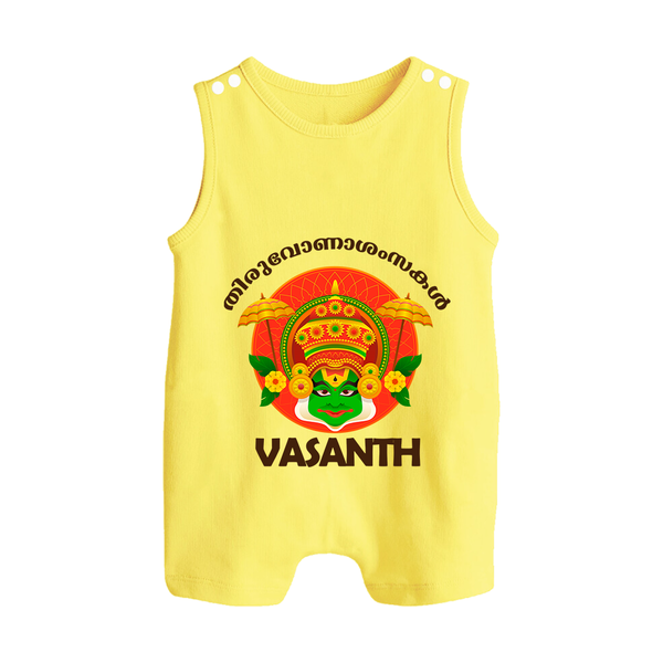 Kathakali Heritage Celebration Button Romper - PASTEL YELLOW - New Born (Chest 18")