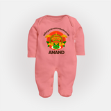 Thiruvonam Wishes Sleep Suit | Custom Baby Sleep Suit for Thiruvonam Celebration - PEACH - New Born (Chest 7.5")