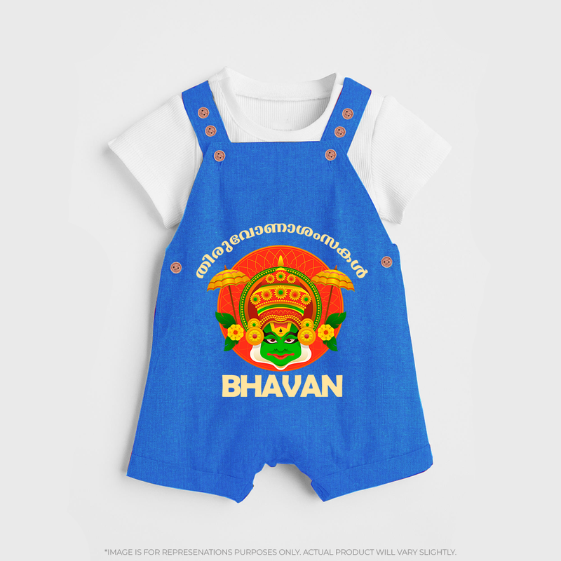 Thiruvonam Wishes Dungaree Set | Custom Baby Dungaree Set for Thiruvonam Celebration - COBALT BLUE - 0 - 5 Months Old (Chest 18")