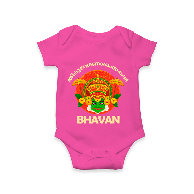 Thiruvonam Wishes Romper / Onesie | Custom Baby Romper / Onesie for Thiruvonam Celebration - HOT PINK - New Born (Chest 14")