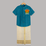 Thiruvonam Wishes Shirt And Dhoti | Custom Baby Shirt And Dhoti for Thiruvonam Celebration - PEACOCK BLUE - 0 - 6 Months Old (Chest-23") (Dhoti length-14")