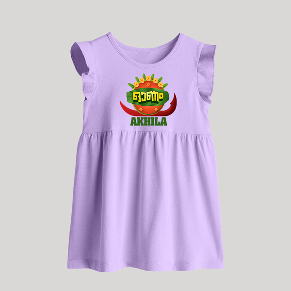 Happy Onam Wishes Baby Frock | Personalized Baby Baby Frock for Onam Festival - LILAC - 0 - 3 Months Old (Chest 17")