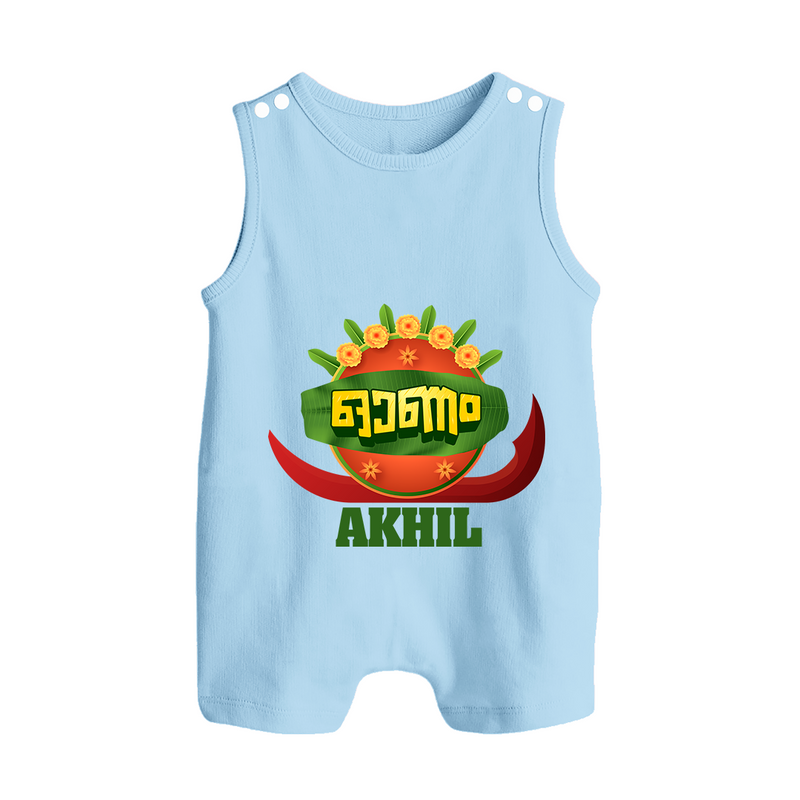 Happy Onam Wishes Romper Suit | Personalized Baby Romper Suit for Onam Festival - BABY BLUE - 0 - 5 Months Old (Chest 18")