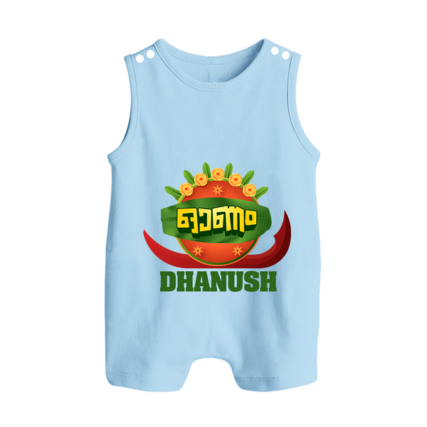 Traditional Onam Thiruvonam Emblem Button Romper - BABY BLUE - New Born (Chest 18")