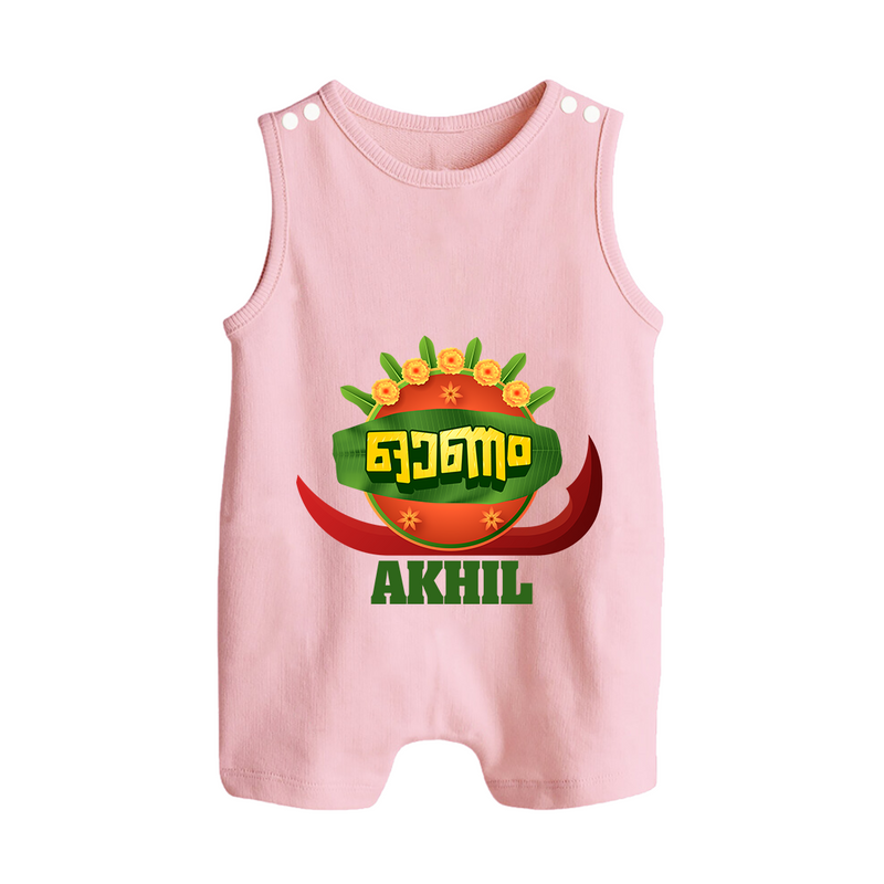 Happy Onam Wishes Romper Suit | Personalized Baby Romper Suit for Onam Festival - BABY PINK - 0 - 5 Months Old (Chest 18")