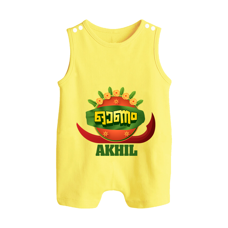 Happy Onam Wishes Romper Suit | Personalized Baby Romper Suit for Onam Festival - PASTEL YELLOW - 0 - 5 Months Old (Chest 18")