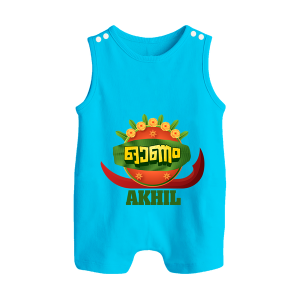 Happy Onam Wishes Romper Suit | Personalized Baby Romper Suit for Onam Festival - SKY BLUE - 0 - 5 Months Old (Chest 18")