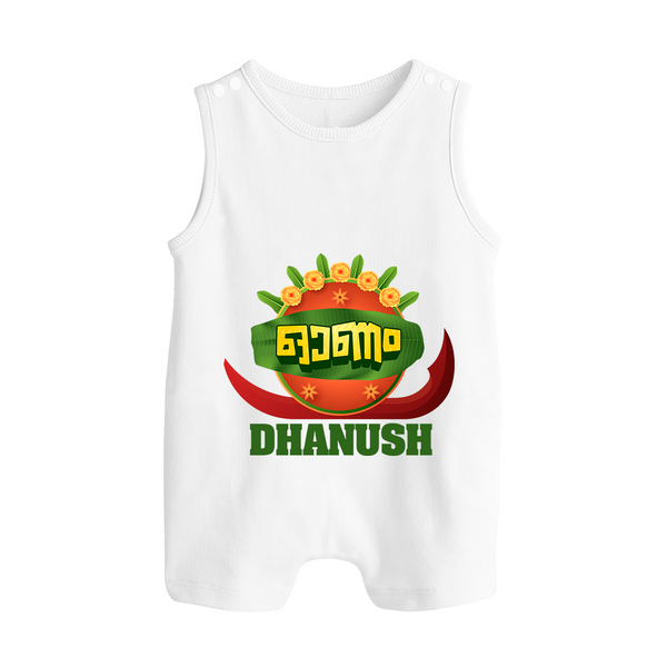 Traditional Onam Thiruvonam Emblem Button Romper - WHITE - New Born (Chest 18")