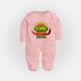 Happy Onam Wishes Sleep Suit | Personalized Baby Sleep Suit for Onam Festival - BABY PINK - New Born (Chest 7.5")
