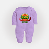Happy Onam Wishes Sleep Suit | Personalized Baby Sleep Suit for Onam Festival - LILAC - New Born (Chest 7.5")