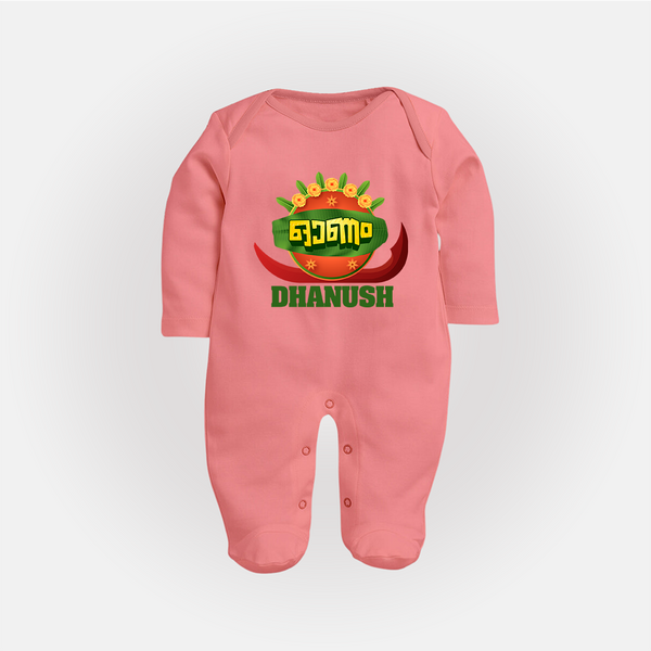 Traditional Onam Thiruvonam Emblem Full Body Suit - PEACH - New Born (Chest 7.5")