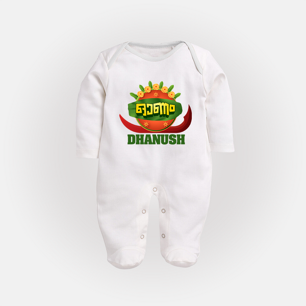 Traditional Onam Thiruvonam Emblem Full Body Suit - WHITE - New Born (Chest 7.5")
