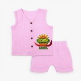Happy Onam Wishes Jabla Set | Personalized Baby Jabla Set for Onam Festival - BABY PINK - 0 - 3 Months Old (Chest 9.8")
